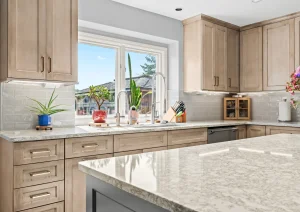 Quartz countertop installation and custom kitchen design for a Torrance homeowner.